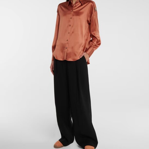 NEW 🧡 Brunello Cucinelli Embellished silk-blend satin shirt XS ✨ NEW - Picture 8 of 8